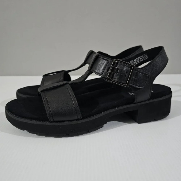 NEW Munro Mel T-Strap Sandal Womens 9 NARROW WIDTH Black Leather Lug Sole - Picture 13 of 13